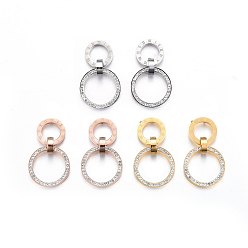 Mixed Color 304 Stainless Steel Dangle Stud Earrings, with Polymer Clay Rhinestone, Rings, Mixed Color, 28x16x6mm, Pin: 0.8mm