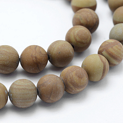 Wood Lace Stone Natural Wood Lace Stone Beads Strands, Frosted, Round, 6mm, Hole: 1mm, about 62pcs/strand, 15.3 inch(39cm)