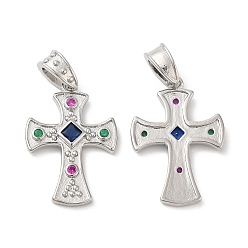 Платина Латунные микро проложить кубического циркония подвески, без свинца и без кадмия, крестик, платина, 25.5x18x3 мм, отверстие : 6 мм