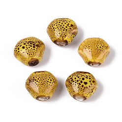 Золотистый Ручной фарфоровые керамические шарики, фантазии античного стекла фарфора, формы раковины, золотые, 10.5~11x12x7~8 мм, отверстие : 2 мм