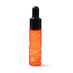 Dark Orange Rubber Dropper Bottles, Refillable Glass Bottle, for Essential Oils Aromatherapy, with Fortune Cat Pattern & Chinese Character, Dark Orange, 2x9.45cm, Hole: 9.5mm, Capacity: 10ml(0.34fl. oz)