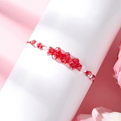 Малиновый Браслеты из плетеных бусин с гальваническим покрытием из стекла, плетеные браслеты из нейлоновой нити для женщин, цветок, граненые, малиновый, внутренний диаметр: 5/8~3-1/2 дюйм (1.5~9 см)