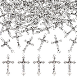 Antique Silver 100Pcs Tibetan Style Alloy Pendants, Crucifix Cross Charms, Cadmium Free & Lead Free, For Easter, Antique Silver, 32x18x2mm, Hole: 1.5mm