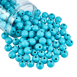 Bleu Ciel Clair Perles de bois naturel peintes, ronde, lumière bleu ciel, 16mm, Trou: 4mm, 150 pcs / boîte