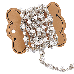 Silver Iron Rhinestone Cup Chain, with Imitation Pearls, Silver, 6.4mm, about 600.39 Feet(183m)/Bag