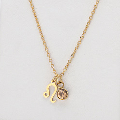 Лео 304 ожерелья с подвеской в виде созвездия из нержавеющей стали с топазом и стразами, золотые, Лев, 17.72 дюйм (45 см)