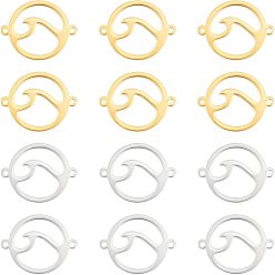Золотой & Цвет Нержавеющей Стали 12шт 2 цвета 201 подвески из нержавеющей стали, лазерная резка, плоские круглые с знаком мира, золотые и нержавеющая сталь цвет, 18.5x14x1 мм, отверстие : 1.5 мм, 6 пс / цвет