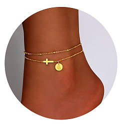 Letter G Браслеты на ногу из латуни с боковыми поперечными связями и плоскими круглыми начальными подвесками, золотые, Буква G, 7-7/8 дюйм (200 мм)