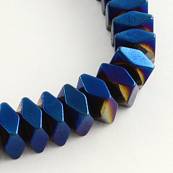 со Синим Покрытием Гальванизировать немагнитных синтетический гематит бисер пряди, граненые квадратные, с покрытием синим, 3x3x2 мм, отверстие : 0.5 мм, около 200 шт / нитка, 16.1 дюйм