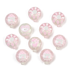 Pink Printed Opaque Acrylic Beads, Heart-shape Hot Air Balloon, Pink, 21x18.5x11.5mm, Hole: 3mm, about 10pcs/set