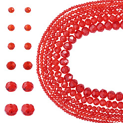 Rot 6 Stränge 6 Stile Glasperlenstränge, facettiert, Rondell, rot, 2.3~8x2~6 mm, Bohrung: 0.4~1.4 mm, ca. 60~140 Stk. / Strang, 26~40 cm, 1 Strang / Stil