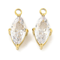 Настоящее золото 18K Вакуумное покрытие pvd 304 подвески из нержавеющей стали с кубическим цирконием, ромб прелести, прозрачные, реальный 18 k позолоченный, 13.5x6.8x4 мм, отверстие : 1.2 мм