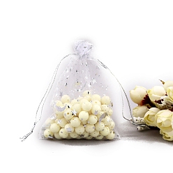 Белый Сумки для хранения подарков из органзы с золотым тиснением и звездами, прямоугольные, белые, 12x9 см