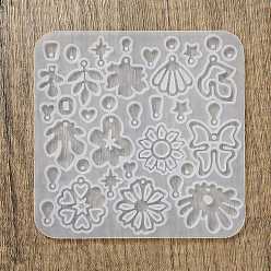 Белый DIY силиконовые формы кулон, формы для литья смолы, для уф-смолы, изготовление ювелирных изделий из эпоксидной смолы, цветок, белые, 107x109x4 мм, отверстие : 2 мм, внутренний диаметр: 6.5~26x4~32 мм