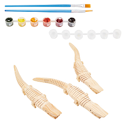 Цвет Древесины Комплект детских игрушек своими руками, с необработанным деревянным крокодилом, пластиковые кисти для рисования ручки и пустая палитра для краски, деревесиные, 31x5.1x2.2 см, 3 шт / комплект