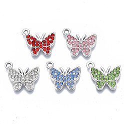 (52) Непрозрачная лаванда Подвески из сплава , со стразами, без кадмия, без никеля и без свинца, бабочки прелести, платина, разноцветные, 15x17x2.5 мм, отверстие : 1.6 мм