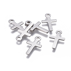 Stainless Steel Color 304 Stainless Steel Pendants, Cross, Stainless Steel Color, 17x10x0.8mm, Hole: 1.6mm