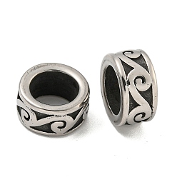 Античное Серебро 316 бусины из хирургической нержавеющей стали с большими отверстиями, текстурированный рондель, античное серебро, 7x13x7 мм, отверстие : 9 мм