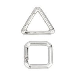 Платина 2 шт. 2 стили 925 кольца с пружинным затвором из стерлингового серебра, треугольник и квадрат, платина, 13~14x13~14.2x2.1 мм, внутренний диаметр: 8.9~9.5x8.9~9.5 мм