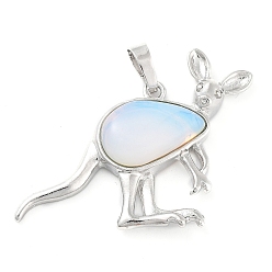 Опал Opalite подвески, с латунной фурнитурой платинового цвета, кенгуру, 34x48x6.5~7 мм, отверстие : 5.5x7 мм