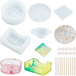 Белый Наборы силиконовых форм для ковриков, формы для литья смолы, для уф-смолы, изготовление изделий из эпоксидной смолы, с березовыми палочками из мороженого, латексные кроватки, силиконовая миска, белые, 7.1~9x9~10.4x9~10.3x0.9~4.1 см, 8 шт / комплект