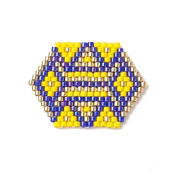 Yellow BOHO Themed Handmade Loom Pattern MIYUKI Seed Beads, Hexagon Pendants, Yellow, 22.5x30.5x2mm, Hole: 0.8mm