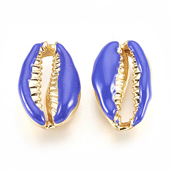 Blue Alloy Beads, with Enamel, Shell, Real 18K Gold Plated, Blue, 19~20x12~12.5x6mm