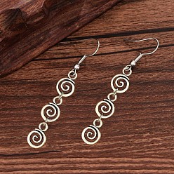 Античное Серебро Серьги-подвески из сплава и железа, спираль, античное серебро, 54x7 мм