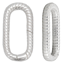 Серебро 2 шт. 925 Кольца с пружинным затвором из стерлингового серебра, овальные, серебряные, 17.5x8.5x2 мм, внутренний диаметр: 13x5 мм, 2 шт / комплект