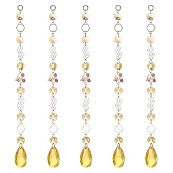 (52) Непрозрачная лаванда Стекло каплевидное окно висит ловцы солнца, подвески из сплава пчелы/соты и стекла, восьмиугольные звенья, украшения, украшения, разноцветные, 283 мм, отверстие : 7 мм