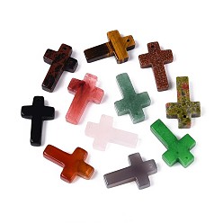Смешанные камни Природные и синтетические смешанные каменные подвески, крест прелести, смешанные окрашенные и неокрашенные, 30~31x19~20x6~7 мм, отверстие : 1.2 мм