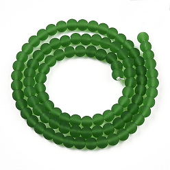 Green Transparent Glass Beads Strands, Frosted, Round, Green, 4~4.5mm, Hole: 0.8mm, about 97~99pcs/strand, 14.76 inch~14.96 inch(37.5~38cm)