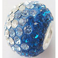 243_Capri Blue Austrian Crystal with 925 Sterling Silver Single Core European Beads, Large Hole Beads, Rondelle, 243_Capri Blue, 14x12mm, Hole: 4.5mm