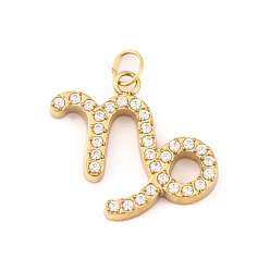 Козерог 316 микро нержавеющей стали прокладывать Цирконом подвески, с прыжковых колец, реальный 18 k позолоченный, 12 очарование созвездия, Козерог, 14x15.5x2 мм, отверстие : 2.5 мм