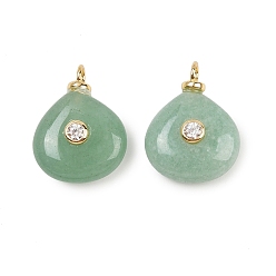 Зеленый Авантюрин Естественный зеленый авантюрин подвески, подвески в форме слезы с латунной микрофиброй из кубических цирконий, реальный 18 k позолоченный, без кадмия и без свинца, стойки покрытие, долговечный, 20.5x16x7.5 мм, отверстие : 2.5 мм