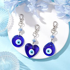 Mixed Shapes 3 шт. подвесные украшения ручной работы в виде лэмпворка от сглаза, с круглыми фарфоровыми бусинами и поворотными карабинами из сплава, разнообразные, 85~88.5 мм