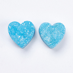 Темно-Голубой Гальванизированный натуральный druzy агат бисер, радужная пластина, окрашенные, сердце, глубокое синее небо, 9~10x9~10x5~7 мм, отверстие : 1~2 мм
