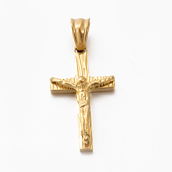 Золотой Пасхальная тема мужские 201 крест подвески из нержавеющей стали с распятием, золотые, 26x15x5 мм, отверстие : 5x6 мм