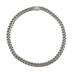 Нержавеющая Сталь Цвет 304 из нержавеющей стали цепью кубинский ссылка ожерелья, с застежкой из циркония, цвет нержавеющей стали, 24.21 дюйм (61.5 см)