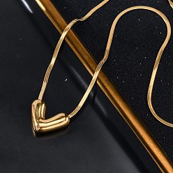 Настоящее золото 14K 304 ожерелья из нержавеющей стали с подвеской в виде сердца и цепочкой-змейкой, ионное покрытие (ip), реальный 14 k позолоченный, 16.22 дюйм (41.2 см)