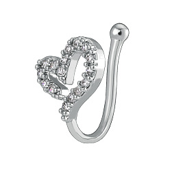 Сердце Латунные микропаве прозрачные кубические цирконии клипсы для носовой перегородки, украшения для пирсинга носа для женщин и мужчин, платина, сердце, 12 мм