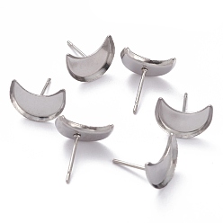Stainless Steel Color Non-Tarnish 304 Stainless Steel Stud Earring Settings, Moon, Stainless Steel Color, 7x5x1mm, Tray: 5x3mm, Pin: 0.8mm