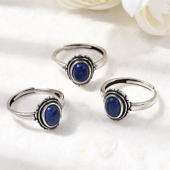 Ляпис-Лазурь Природные лазурит кольца палец, овальные, медные кольца, античное серебро, 13 мм, внутренний диаметр: 17~18 мм