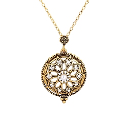 Snowflake Magnifying Glass Magnetic Locket Pendant Necklaces for Women, with Zinc Alloy Cable Chains, Antique Golden, Snowflake Pattern, 25.20 inch(64cm)