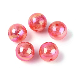 Red UV Plating Opaque Acrylic Beads, Iridescent, Textured Round, Red, 15.5mm, Hole: 2mm
