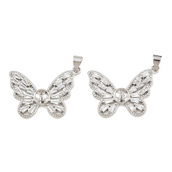 Platinum Brass Micro Pave Cubic Zirconia Peg Bails, Butterfly Charms, for Half Drilled Beads, Long-Lasting Plated, Lead Free & Cadmium Free, Rack Plating, Platinum, 20x28.5x4.5mm, Hole: 2.5x4.5mm, Pin: 1.5mm