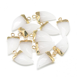 Кремово-белый Натуральные белые нефритовые подвески, с латунной фурнитурой , граненые, окрашенные, форма клыка, золотые, кремово-белые, 21x11x5.5 мм, отверстие : 2 мм