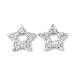 Платина Латунные микро проложить кубического циркония подвески, долговечный, без свинца и без кадмия, звезда, Реальная платина, 15.5x15.5x2.3 мм, отверстие : 4.5 мм