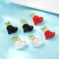 (52) Непрозрачная лаванда Латунные серьги-гвоздики в форме сердца, с эмалью, стойки покрытие, долговечный, без кадмия и без свинца, реальный 18 k позолоченный, разноцветные, 12x15 мм