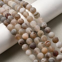 Гальванический Агат Натуральный druzy агатовые бусы пряди, круглые, матовые, 8~8.5 мм, отверстие : 1 мм, около 47~48 шт / нитка, 14.76''~15.08'' (37.5~38.3 см)